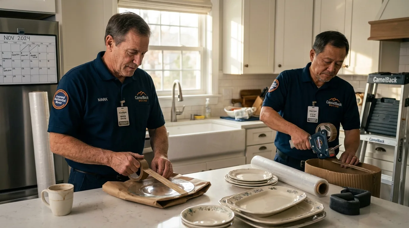 Professional crew packing kitchen dishware in Philip, SD